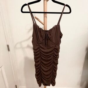 H&M Divided Women’s Brown Ruched Bodycon Mesh Mini Dress